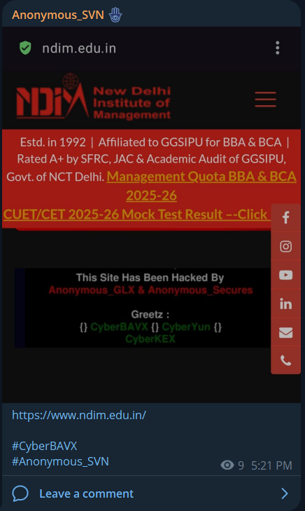 Anonymous_SVN针对新德里管理学院(NDIM)网站