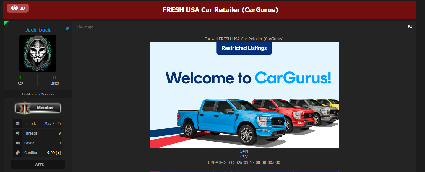 CarGurus涉嫌出售数据库