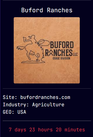 Buford Ranches LLC成为Sarcoma勒索软件的受害者