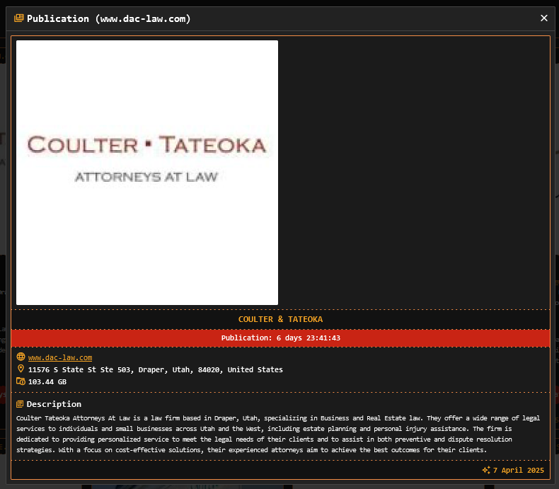 Coulter Tateoka律师成为DragonForce勒索软件的受害者