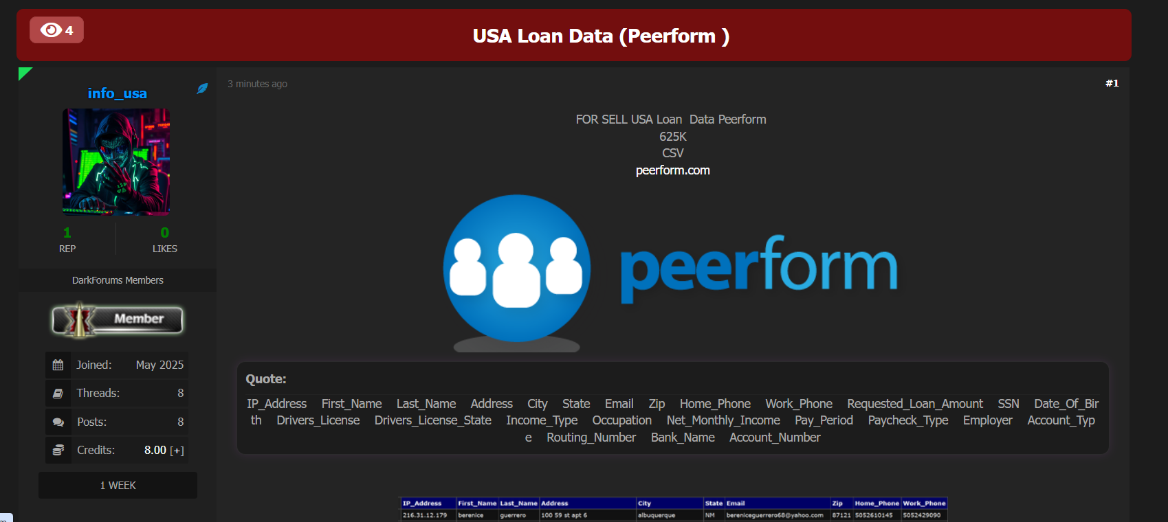 Peerform涉嫌数据外泄
