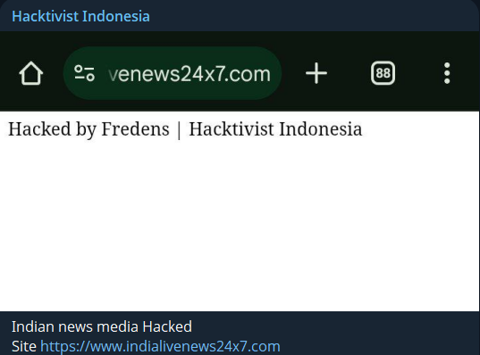 Hacktivist Indonesia瞄准India Live News 24×7网站