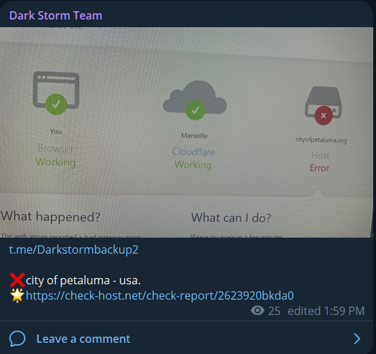 Dark Storm Team瞄准佩塔卢马市网站