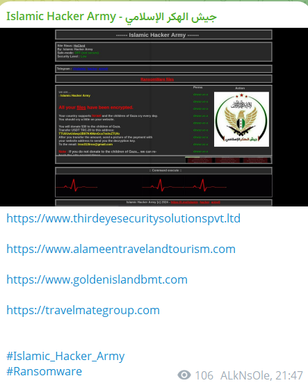 Islamic Hacker Army瞄准第三眼安全解决方案私人有限公司的网站