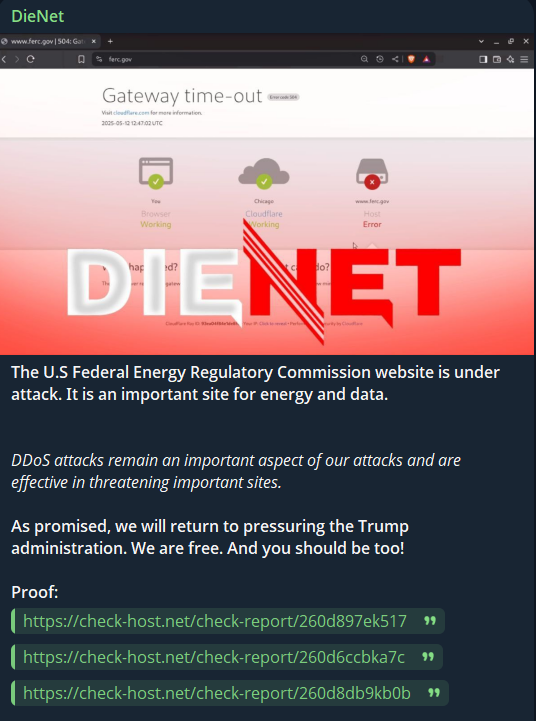 DieNet瞄准美国Federal能源管理委员会（FERC）网站