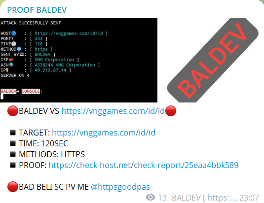 证明BALDEV针对VNG Games的网站