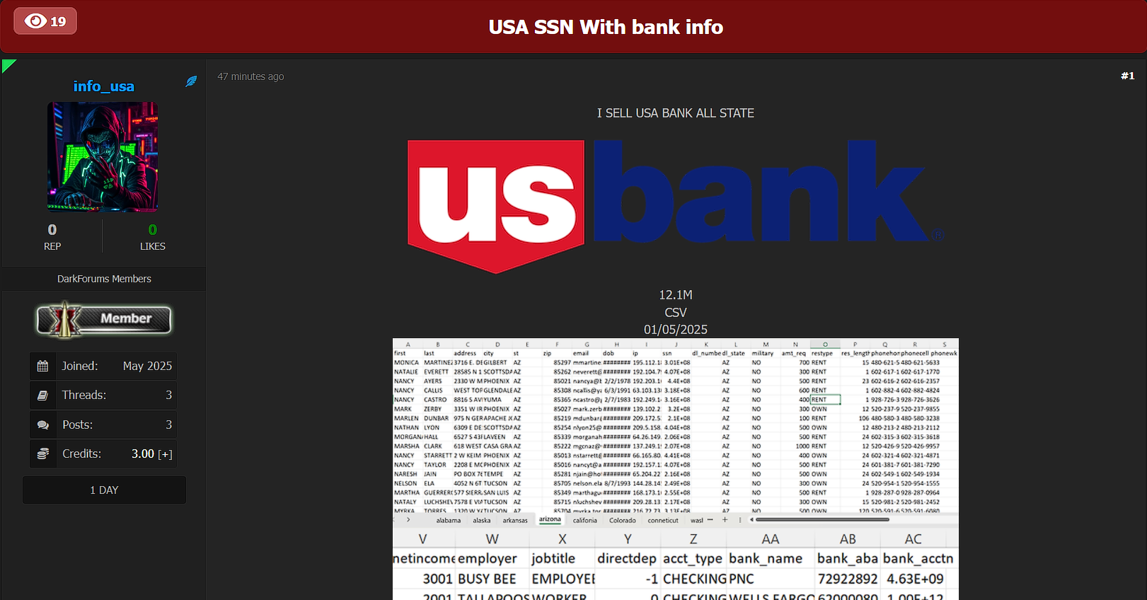 涉嫌出售美国银行所有州数据
