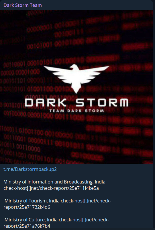 Dark Storm Team针对印度政府信息和广播部网站