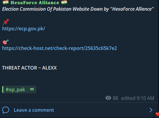 HexaForce联盟瞄准巴基斯坦选举委员会网站