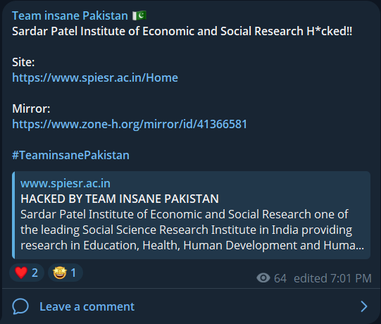 Team insane Pakistan针对萨达尔·帕特尔经济和社会研究所（SPIESR）网站