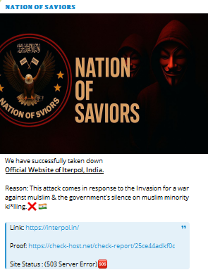 Nation of Saviors瞄准国际刑警组织网站
