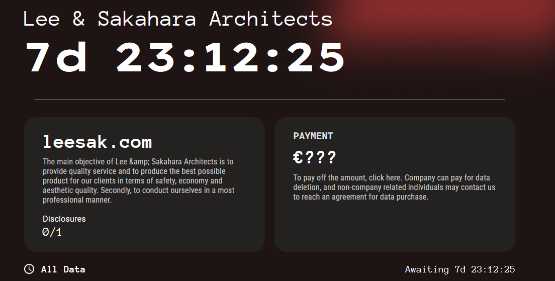 Lee&Sakahara Architects，Inc成为Kill Security勒索软件的受害者
