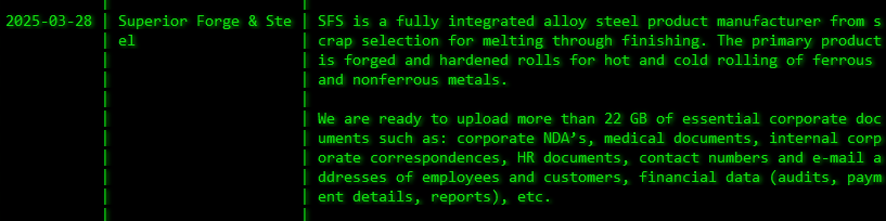 Superior Forge&Steel成为Akira勒索软件的受害者