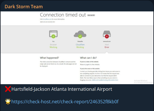 Dark Storm Team瞄准哈兹菲尔德-杰克森亚特兰大国际机场网站