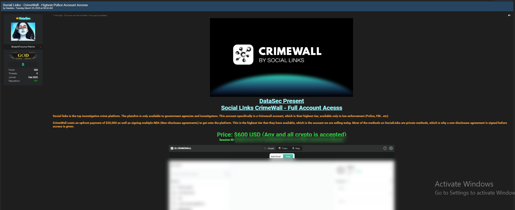 涉嫌出售社交链接CrimeWall