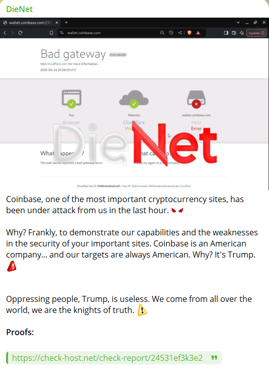 DieNet瞄准Coinbase钱包网站