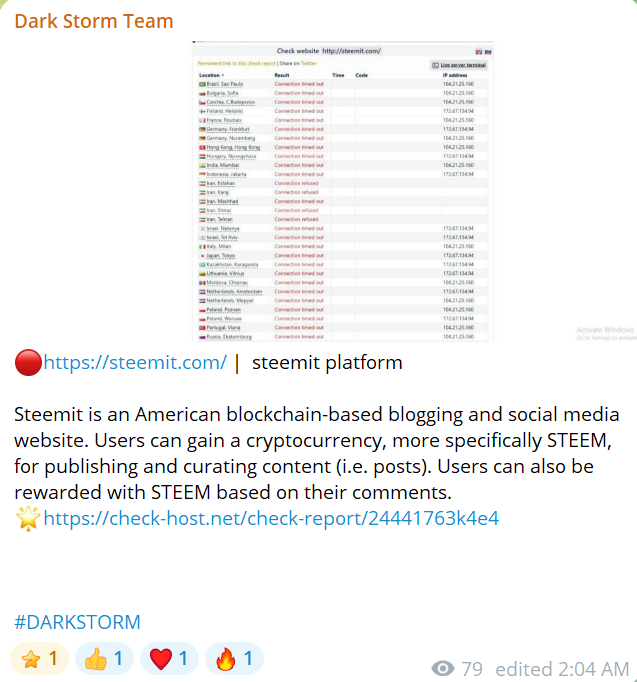 Dark Storm Team瞄准Steemit网站