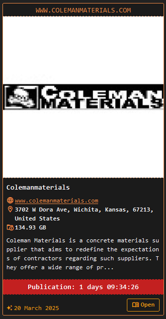 Coleman Materials成为DragonForce勒索软件的受害者