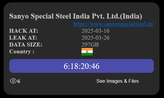 Mahindra Sanyo Special Steel Pvt Ltd成为NightSpire勒索软件的受害者