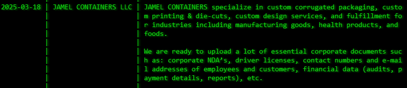 Jamel Containers，LLC成为Akira勒索软件的受害者