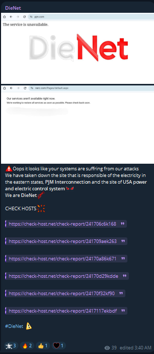 DieNet瞄准北American电力可靠性公司网站