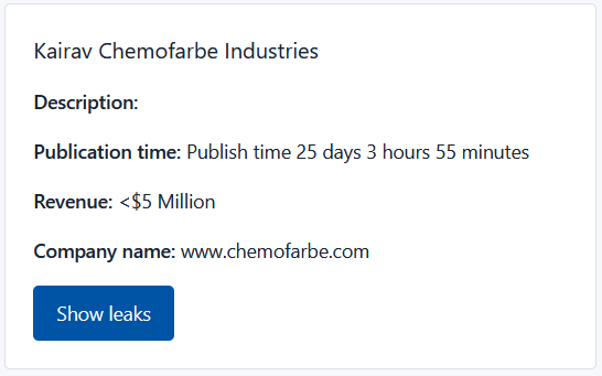 Kairav Chemofarbe Industries Ltd.成为Trinity勒索软件的受害者