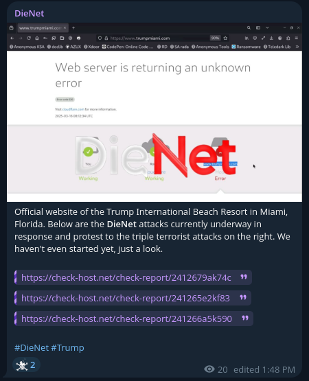 DieNet瞄准Trump国际海滩度假村网站