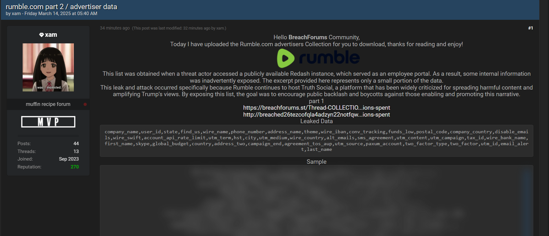 Rumble涉嫌数据泄漏