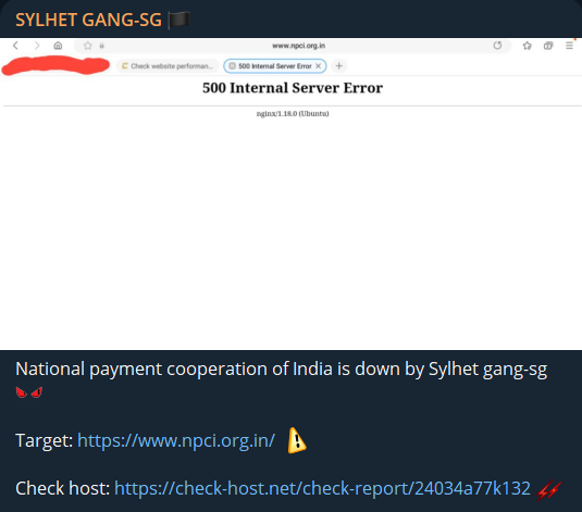 SYLHET GANG-SG瞄准印度国家支付公司网站