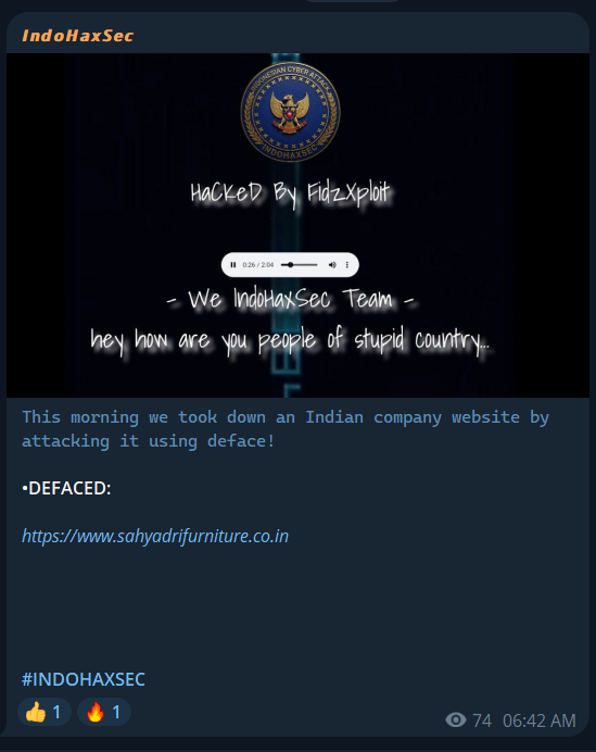 INDOHAXSEC瞄准Sahyadri家具网站