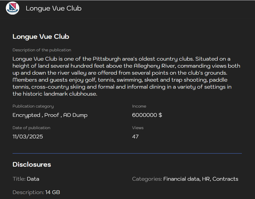 Longue Vue Club成为LYNX勒索软件的受害者