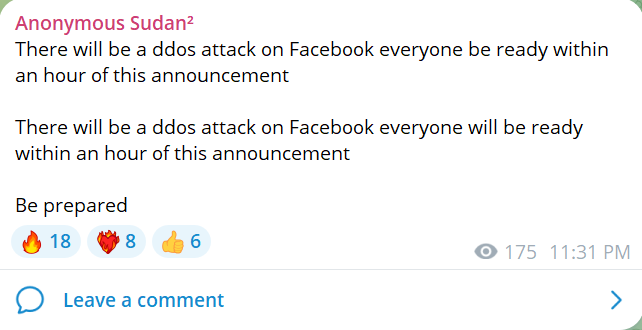 Anonymous Sudan声称瞄准Facebook