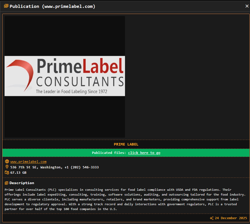 Prime Label Consultants Inc将victim归咎于DragonForce勒索软件