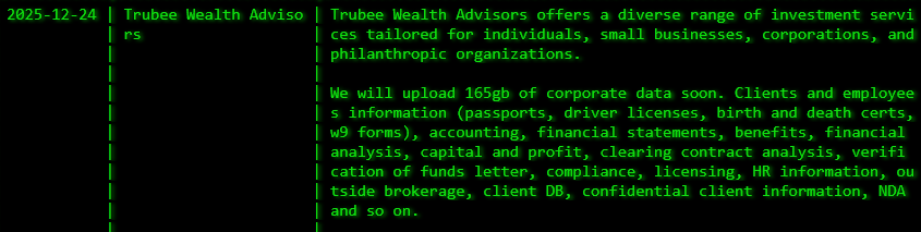 Trubee Wealth Advisors将victim归咎于Akira勒索软件