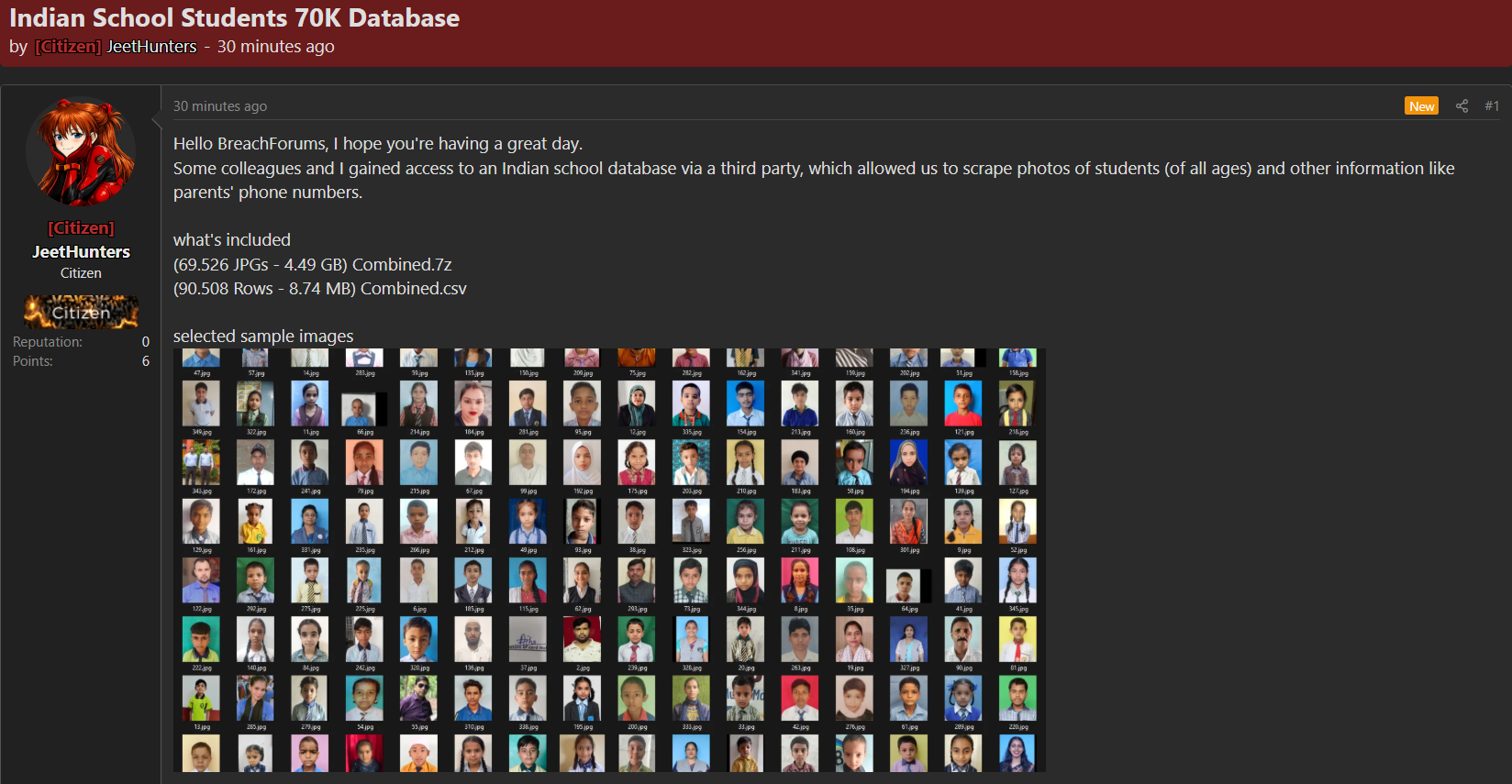 Alleged leak of an unidentified Indian school data