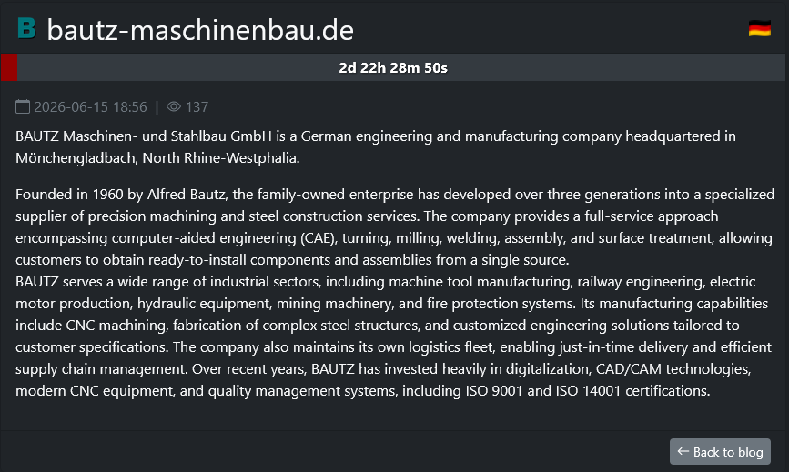 Bautz Maschinen- und Stahlbau GmbH falls victim to SAFEPAY Ransomware