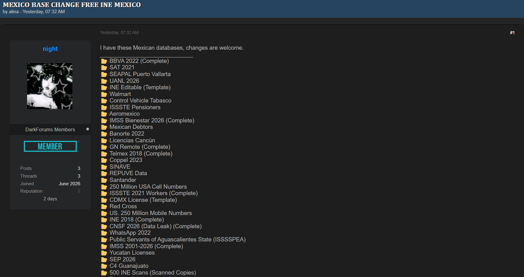 Alleged leak of multiple Mexican organization database