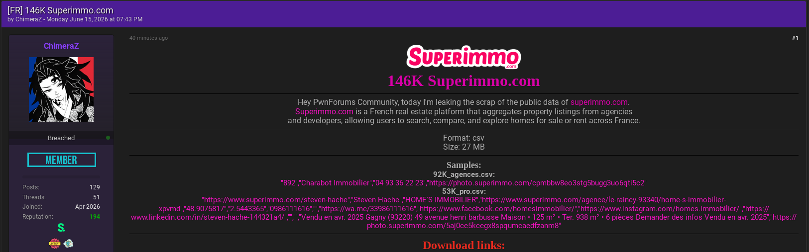 Alleged data breach of Superimmo.com