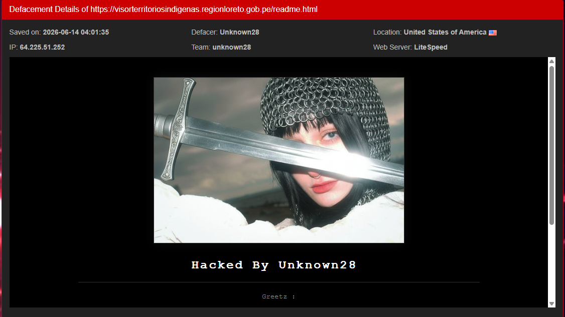 Unknown28 targets the website of Government of Loreto Regional Government