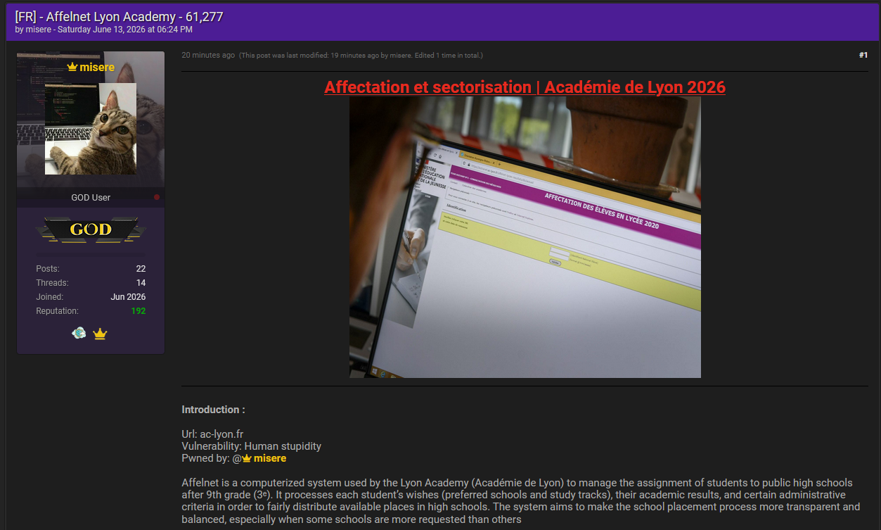 Alleged data breach of Académie de Lyon