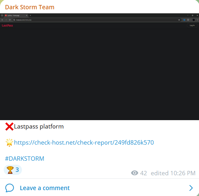 Dark Storm Team瞄准LastPass网站