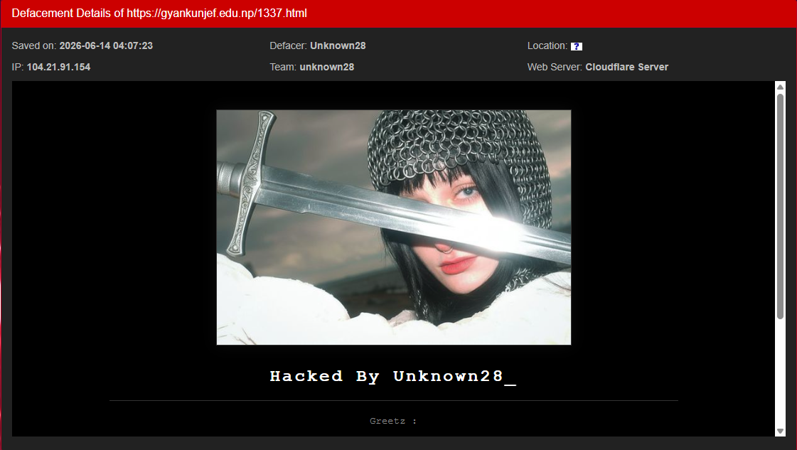 Unknown28 targets the website of Gyankunj Secondary Boarding School