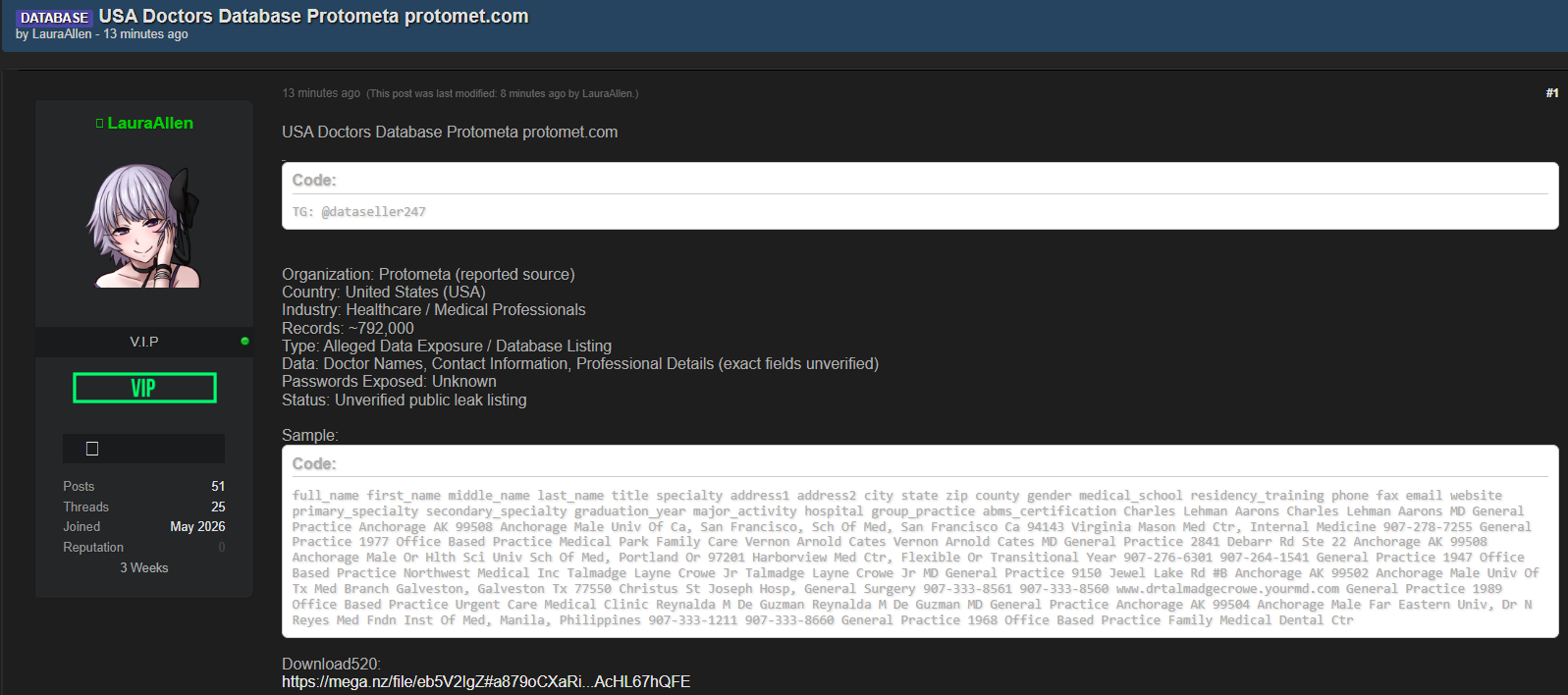 Alleged Data Breach of Protometa