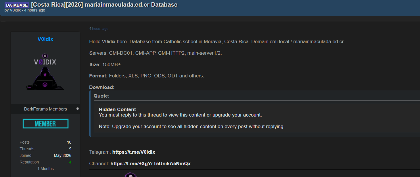 Alleged leak of of Maria Inmaculada school Database