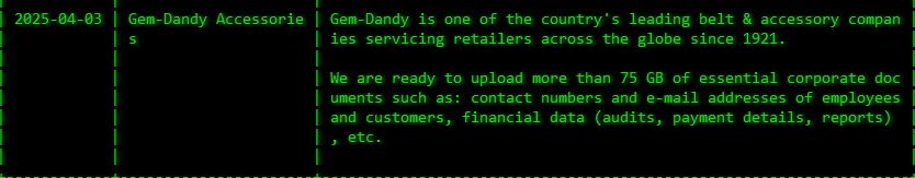 Gem-Dandy Accessories成为Akira勒索软件的受害者