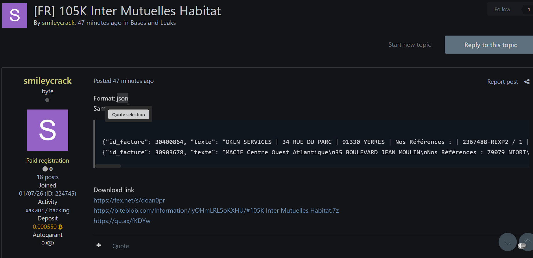 Alleged Data Breach of Inter Mutuelles Habitat