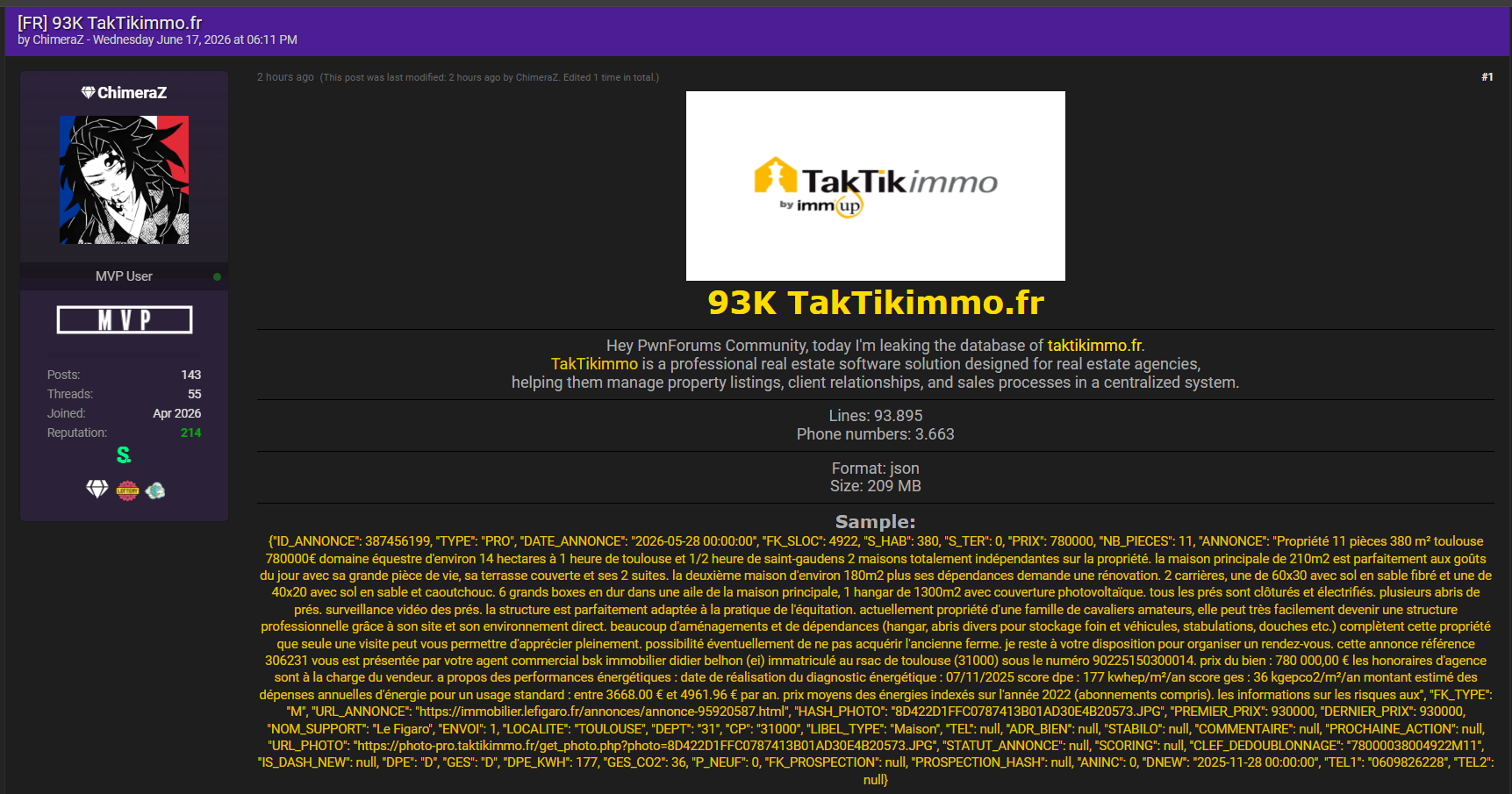 Alleged data breach of TakTikimmo