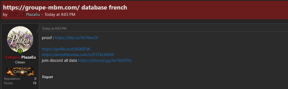 Alleged leak of Groupe MBM database