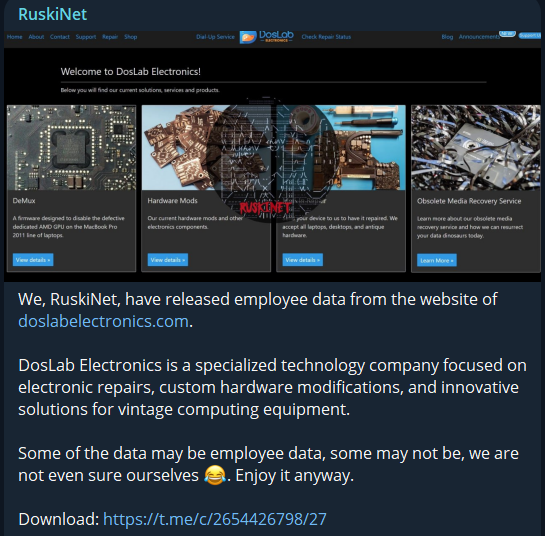 DosLab Electronics涉嫌数据泄露
