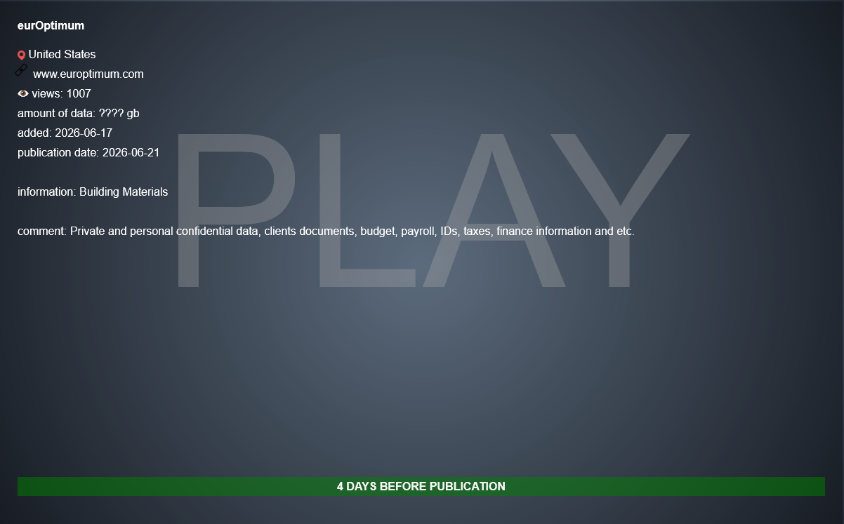 eurOptimum falls victim to PLAY Ransomware